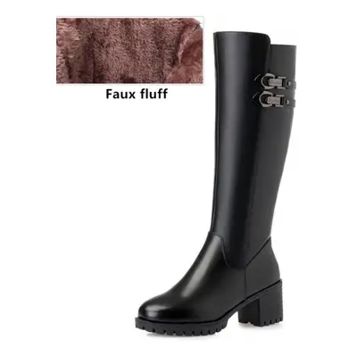 (grey, 40) Women Genuine Leather Winter Wool High Heel High Boots Big Size Warm Snow Boots Women