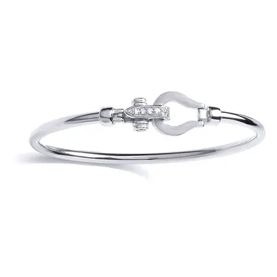 Jewelco London Ladies Sterling Silver Cubic zirconia Hook Loop Stirrup Bangle Bracelet - GVG180