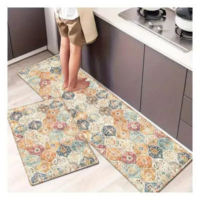 (160*200cm) 1pcs Vintage Boho Floral Printed Kitchen Mat Soft Thickened Kitchen Floor Mat Waterp