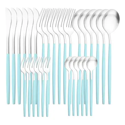 (mint,silver) 6people Matte Gold Dinnerware Set 30pcs/set Dinner Knife Cake Fork Spoon Tableware