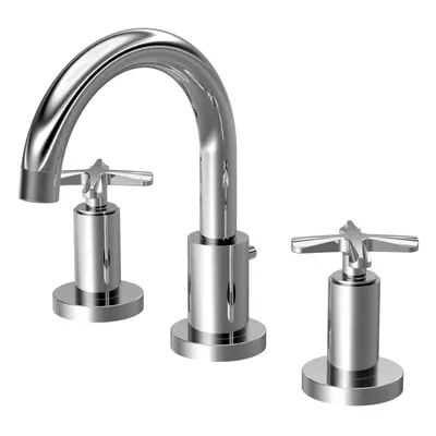 Connect Tap Hole Deck Mount Basin Mixer Tap with Crosshead Handles and Pop Up Waste - Chrome - B