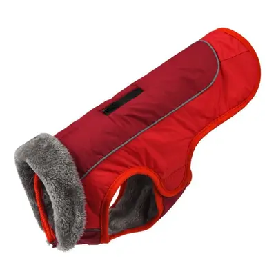 (Red, XL) Winter Waterproof Dog Clothes Dog Jacket Vest Pet Warm Padded Coat Fur Collar