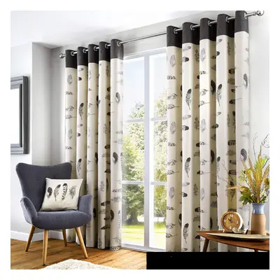 (W 90.2" x 90.2" (2 Panels), Natural/Charcoal) 100% Cotton Eyelet Curtains - 90" Width x 90" Dro