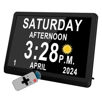 (10 inch, Black) 10" Inch Large Digital Clock with Auto DST and Sun Moon Icons, Custom Reminders