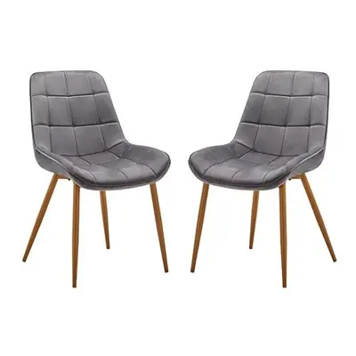 Primo Grey Fabric Dining Chairs With Oak Legs In Pair