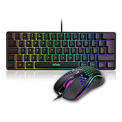 60% Gaming Keyboard and Mouse Combo, UK Layout Ultra Compact RGB Backlit Mini Keyboard, Lightwei