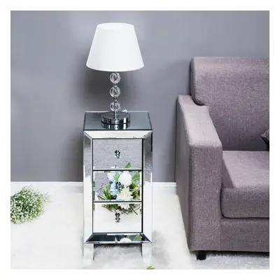 Mirrored Glass Bedroom Bedside Table Nightstand Chest 3Drawers Cabinet