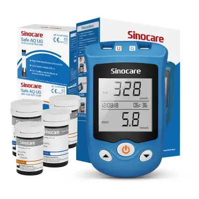 (Safe AQ UG Monitor + 50Pcs Blood Glucose Test Strip & Uric Acid Test Strip & Lancets) Sinocare 