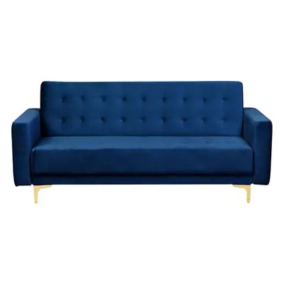 3 Seater Velvet Sofa Bed Navy Blue ABERDEEN