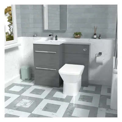 Nes Home Steel Grey Basin Vanity Cabinet, WC Unit & Rimless Back To Wall Toilet