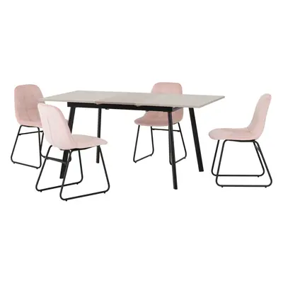 Avery Extending Dining Table + Lukas Chairs Set - Concrete & Baby Pink Velvet