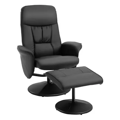 HOMCOM PU Leather Pcs Reclining Armchair Ottoman Swivel Black