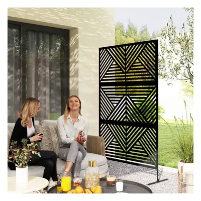 Outsunny Decorative Outdoor Divider Privacy Panel with Stand, Rhombus Black