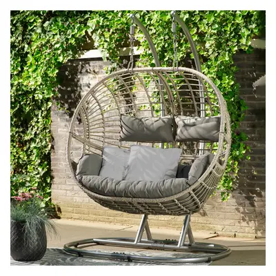 Vienna Hanging Double Rattan Egg Swing Chair Hammock - Colour: Grey