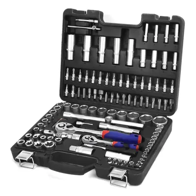 108-Piece 1/4"&1/2" Drive Socket Set with Bits Set, Quick Release Ratchet Wrench - CR-V Mechanic