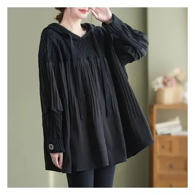 (black, One Size) Dimanaf Plus Size Women Sweater Loose Hoodies & Sweatshirts Casual Autumn Patc