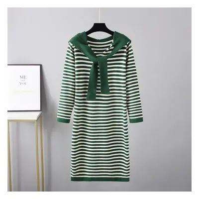 (green, OneSize) Autumn Winter Stripe Slimlong Sleeve Knitted Shirt Shawl Temperament Sweater Dr