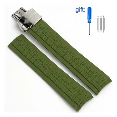 (green silver 21mm with logo) Watch Band For Patek Philippe 5164a 5167a 5168a Silicone Aquanaut 