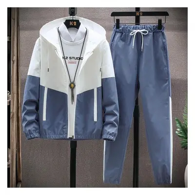 (blue, XL) Men&apos;s Spring And Autumn New Casual Work Suit Long Pants Sports Coat Two Piece Se