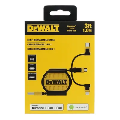 Dewalt Retractable 3ft Phone Android Charger Multi Cable USB Type C