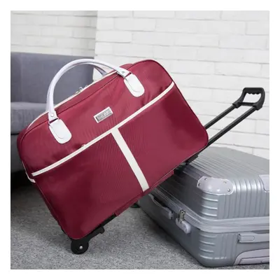 (wine red) Trolley Luggage Travel Bag Waterproof Rolling Boarding Bag Foldable Duffle Bags Suitc