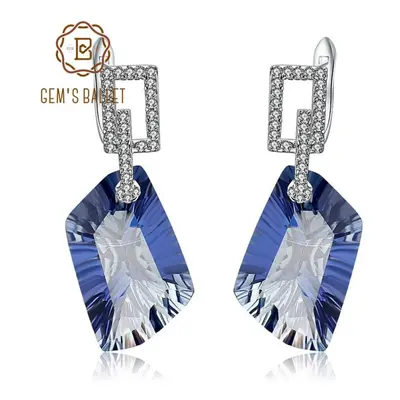 (as the picture) Gbt 42.40ct Natural Iolite Blue Mystic Quartz Gemstone Drop Earrings Sterling S