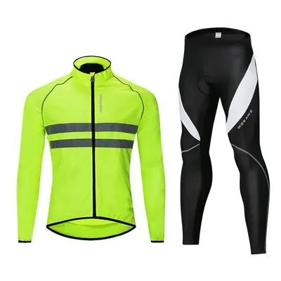 (green, 3XL) Cycling Sets Wosawe Men&apos;s Windproof Jacket Gel Padded Long Pants Warm Outfits