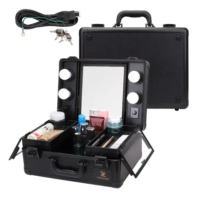 LED Light Makeup Case with Lights and Tilt Mirror Makeup Case