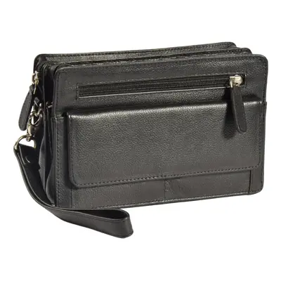 Real Leather Wrist Bag Clutch Travel Organiser Black A210