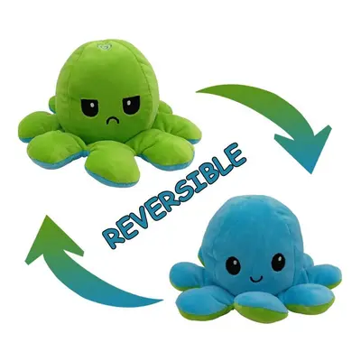 (Light Blue + Green) Double-Sided Flip Reversible Octopus Plush Toy