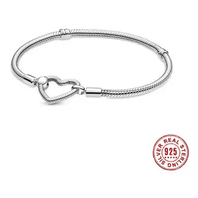 S925 Sterling Silver Moments Heart Closure Snake Chain Bracelet For DIY Women Ladies Charm Beads