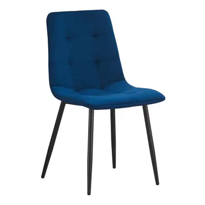 (Navy Blue-check) Classic Design Velvet Fabric Dining Chairs Metal Legs Padded Seat Chairs