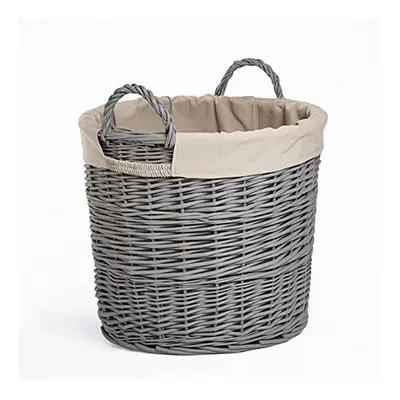 Home Storage Grey Painted Round Wicker Basket Laundry Toys Baby Nursery Collection Box (Large)