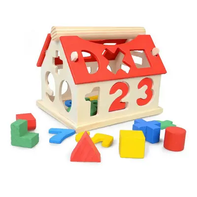 Wooden Digital House Detachable Digital Shape Matching Blocks House Kid's Child's Early Educatio