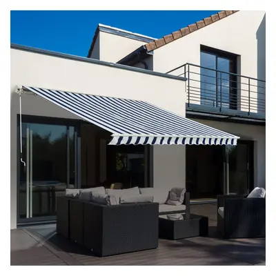 Outsunny Garden Sun Shade Canopy Retractable Awning, x 2.5m, Blue and White