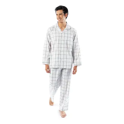 Fruit of the Loom Men's Long Sleeve Broadcloth Pajama Set Natural/Green Plaid