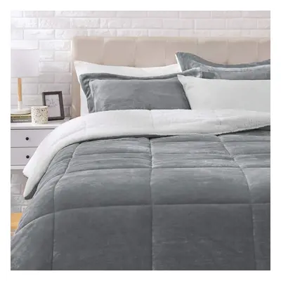 Amazon Basics Piece Bedding Set, Micromink Sherpa, Ultra-Soft, Warm All Season Comforter, King, 