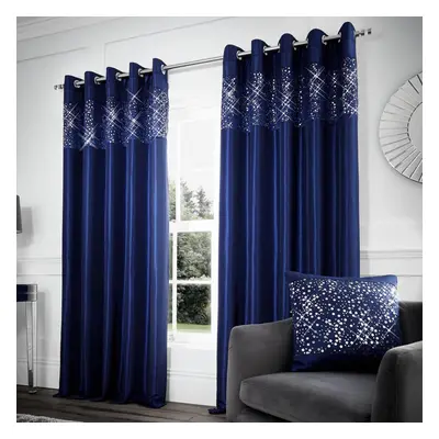 Glitzy Eyelet Curtains Navy 66" x 54"