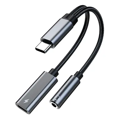 (Silver gray) in1 Type-C to Type-C 3.5mm AUX Adapter Hi-Fi Headphone Adapter Cable PD 60W Fast C