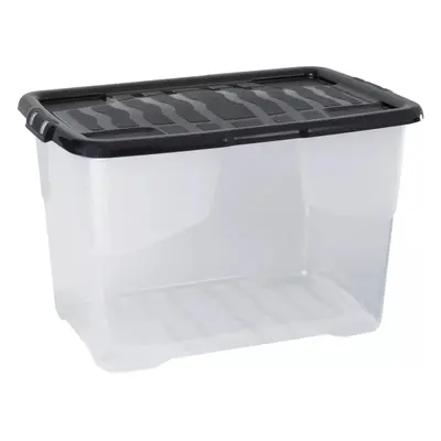 Strata x Litres Curve Plastic Stackable Storage Box & Lid Clear/Black Lid