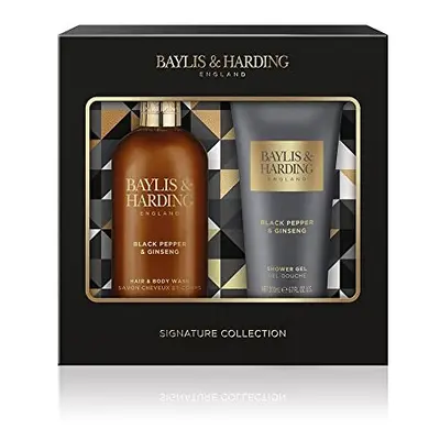 Baylis & Harding Signature Men's Black Pepper & Ginseng Luxury Bathing Duo Gift Set - Vegan Frie