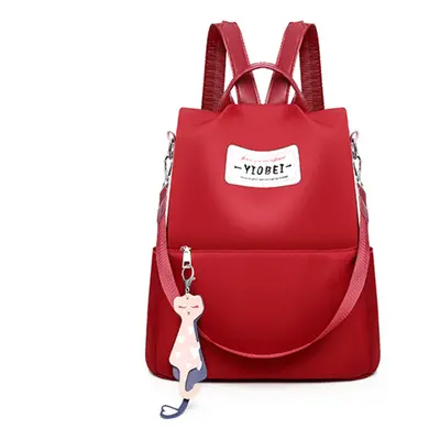 (Red) Outdoor Women Anti-Theft Backpack Oxford Cloth Waterproof Shoulder Bag Girls School Back P