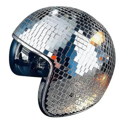 (Silver) Disco Ball Helmet With Retractable Visor For Nightclub Cool Props