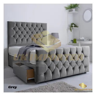 (Super King (without Drawer), Grey Plush (without Mattress)) PLUSH DIVAN BED SET WITH MATTRESS 5