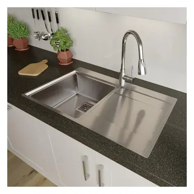 Sauber 1.0 Bowl Kitchen Sink Stainless Steel Square Inset Right Drainer Waste