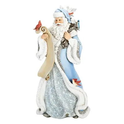 Joseph's Studio by Roman - Winter Blue Santa Holding List with Birds and Gifts Figure 14"" H Res