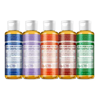 Dr. Bronner's - Pure-Castile Liquid Soap (4 Ounce Variety Pack) Peppermint Lavender Tea Tree Euc