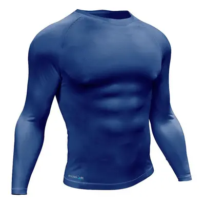 L - NAVY Adult Long Sleeve Baselayer Compression Shirt - Unisex Training Gym Top