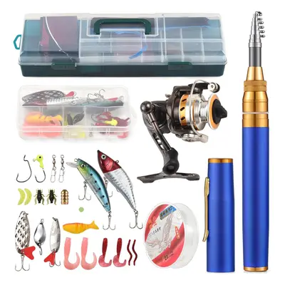 (1.95M, Blue) Fishing Rod and Reel Combos Telescopic Fishing Pole with Spinning Reel Combo Kit F