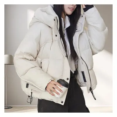 (white, S) Down Jacket Hooded Women&apos;s Winter Short New Fashion White Duck Down Plus Size